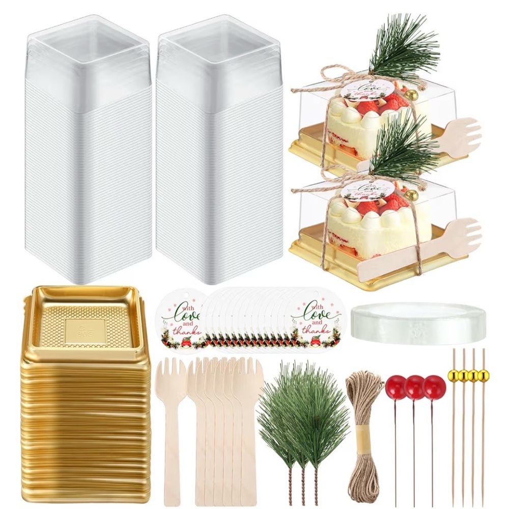 50 Small Holiday Bakery Boxes with Clear Lids